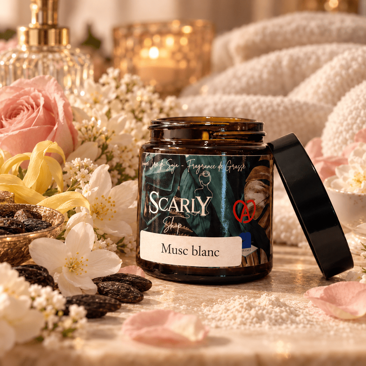 Bougie Artisanale Musc Blanc | Cire Coco & Olive | Scarly Shop - Scarly Shop