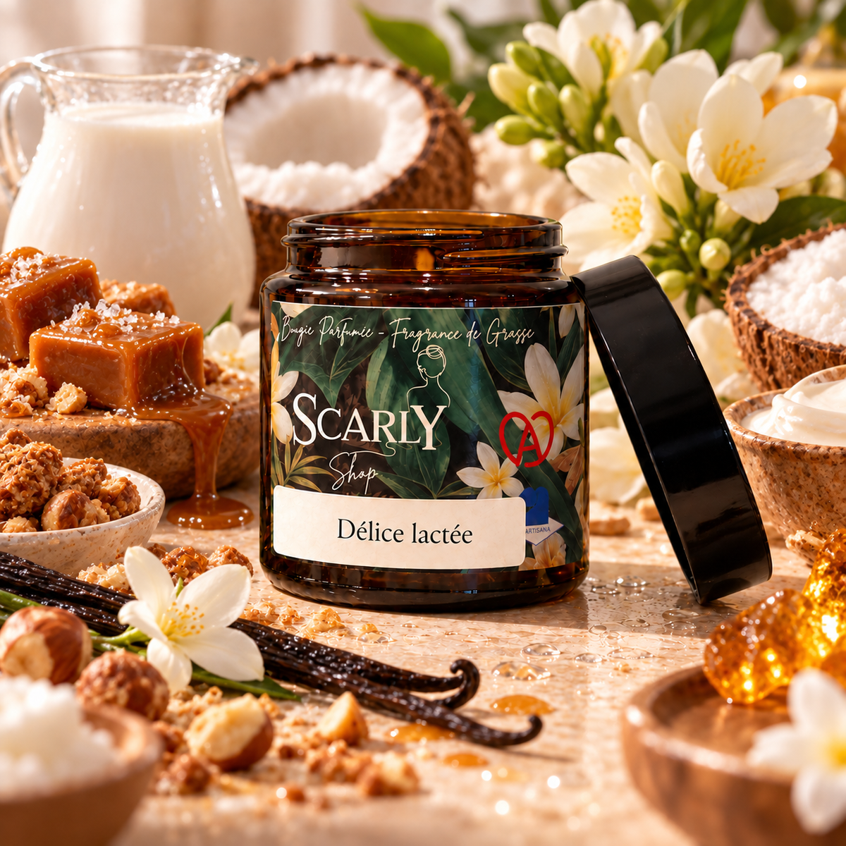 Bougie Délice Lactée artisanale | Caramel, Vanille & Lait de Coco | Scarly Shop - Scarly Shop