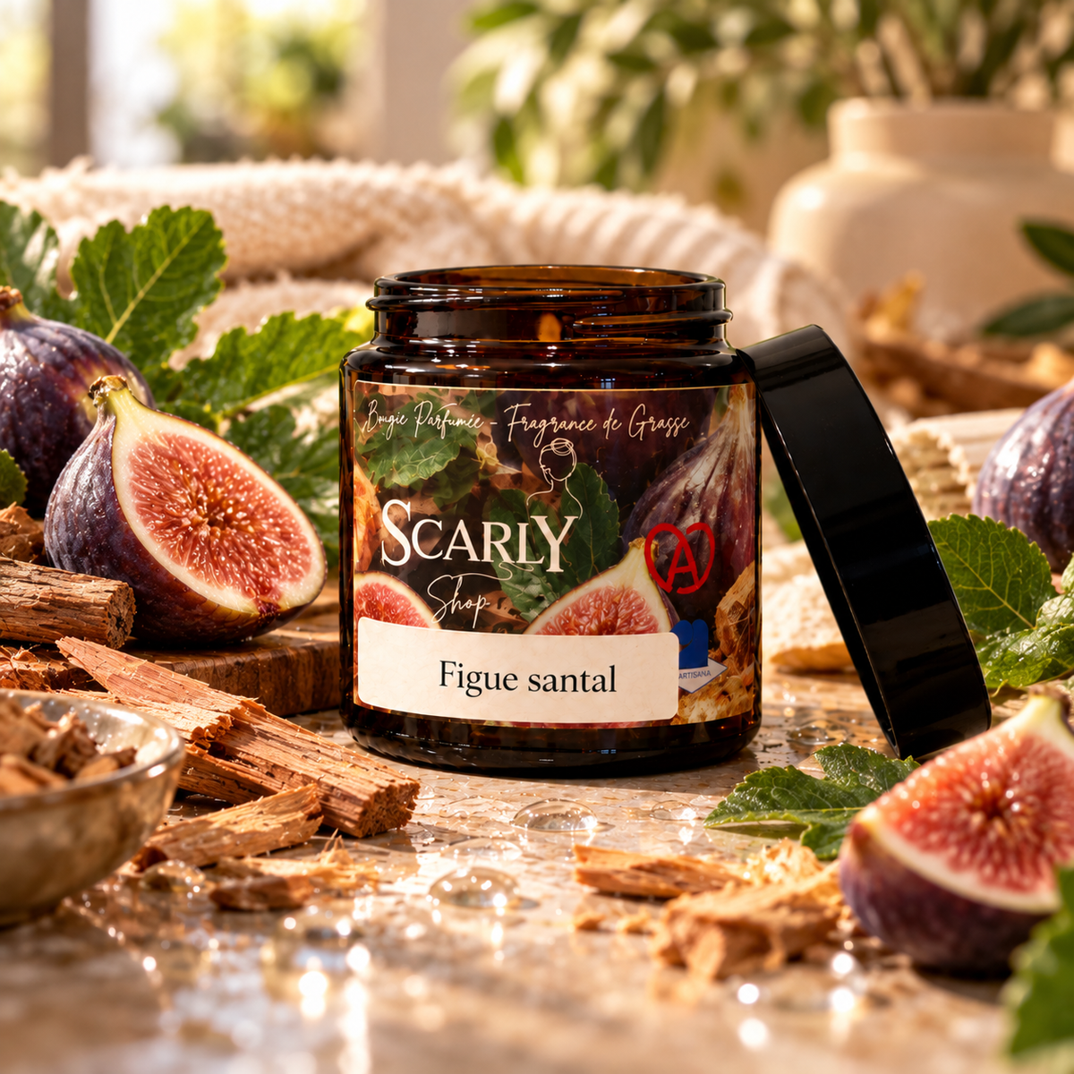 Bougie Figue et Santal Artisanale | Cire Coco & Olive | Scarly Shop - Scarly Shop