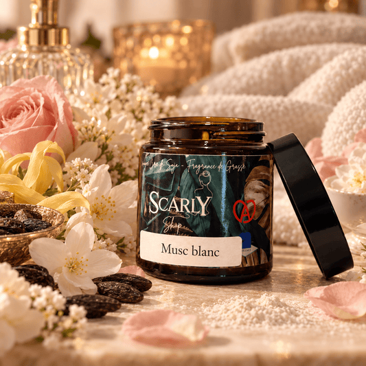 Bougie Artisanale Musc Blanc | Cire Coco & Olive | Scarly Shop - Scarly Shop