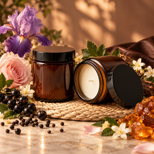 Bougie Artisanale Nuances de Noir | Cuir & Ambre | Scarly Shop