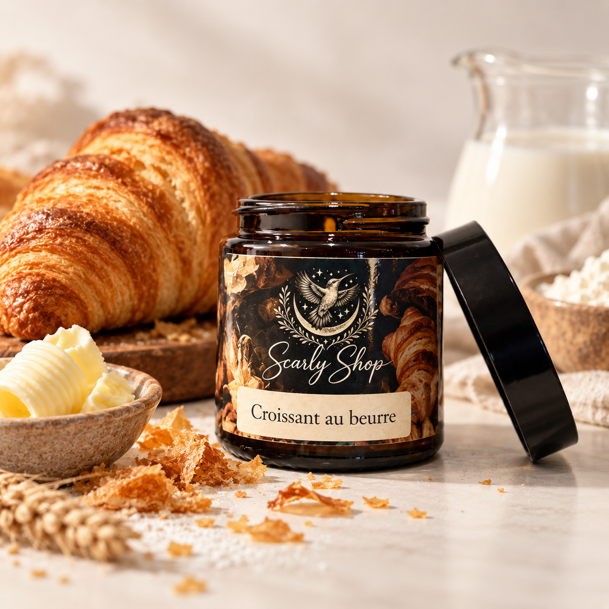 Bougie Artisanale Croissant au Beurre | Cire de Coco & Olive | Scarly Shop
