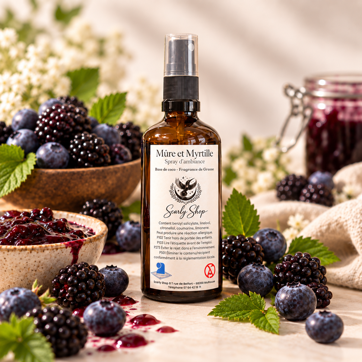 Spray d'Ambiance 100ml Mûre et Myrtilles | Brume Parfumée | Scarly Shop